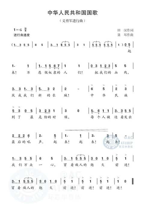 唱國歌音樂芯《義勇軍進(jìn)行曲》(簡(jiǎn)譜)資料